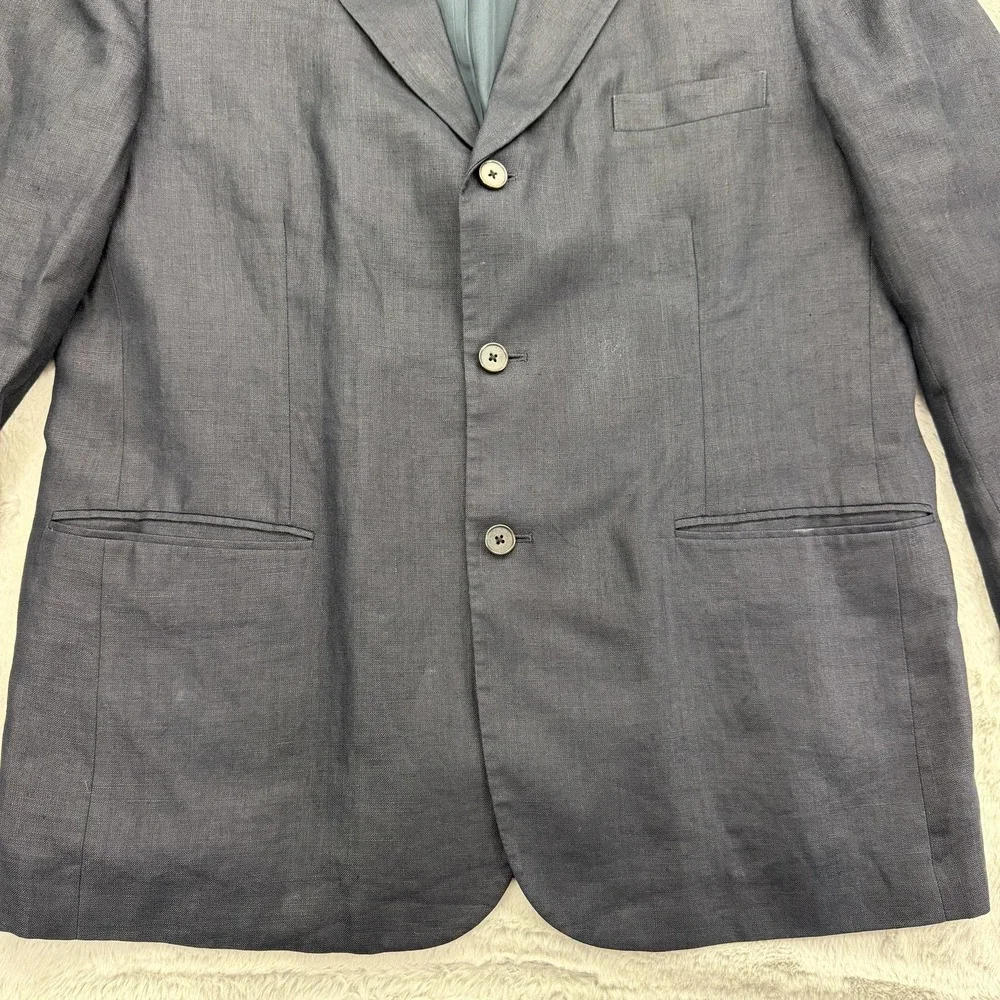 J.CREW Suit Jacket Mens 44R Blue 100% Linen Single Breasted Notch Lapel 2-Button